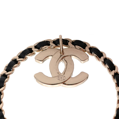 Chanel Crystal Lambskin CC Chain Hoop Earrings Gold Black 3 of 4