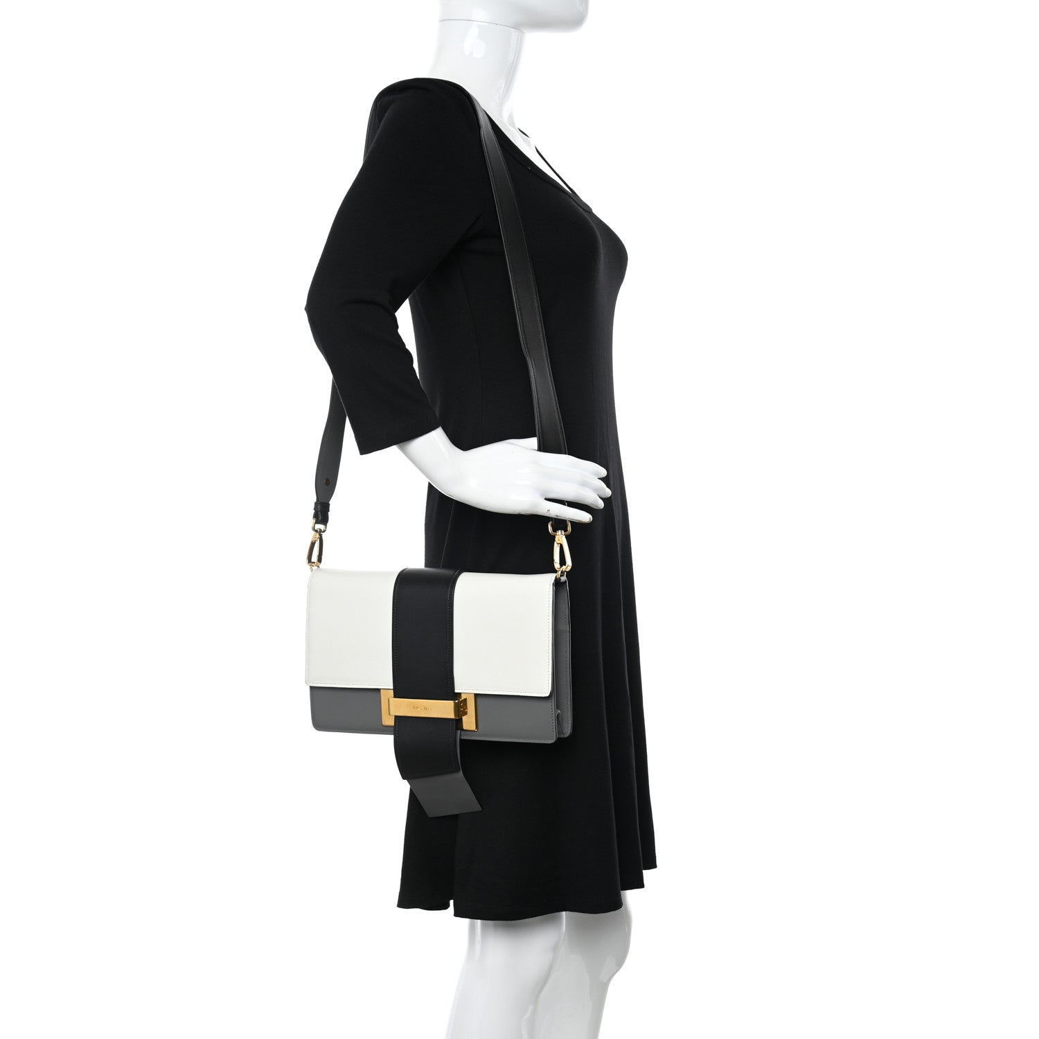 Prada City Calf Ribbon Bag Black Marmo Bianco 2 of 10