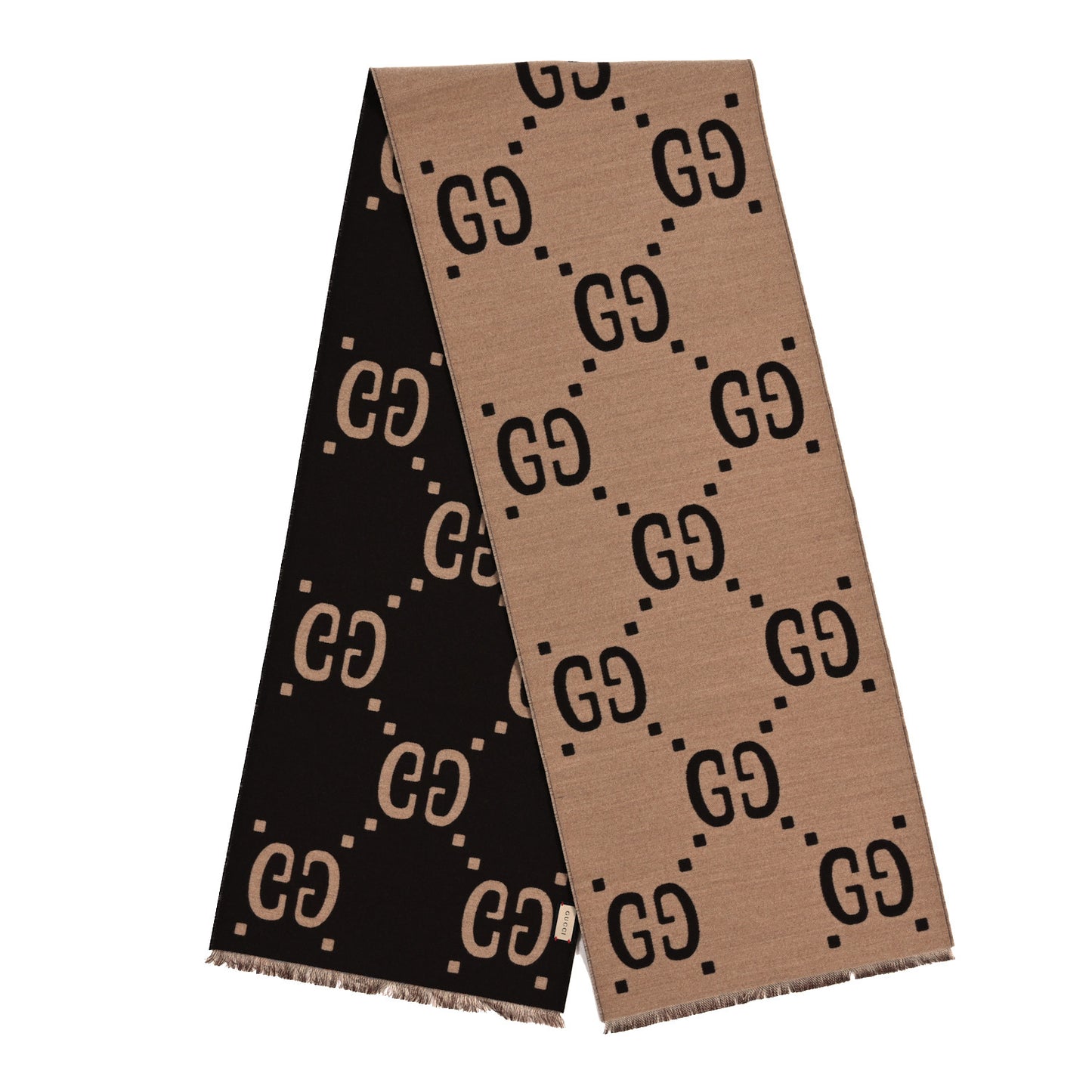 Wool Silk Monogram Jumbo GG Freedom Scarf Dark Brown Beige