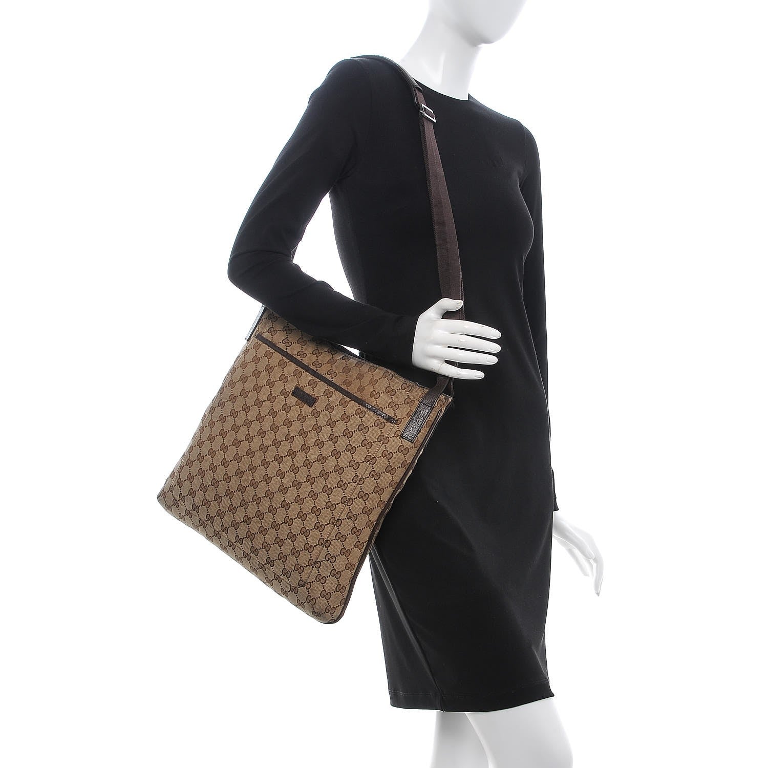 Gucci Monogram Large Flat Messenger Bag Dark Brown 2 of 9