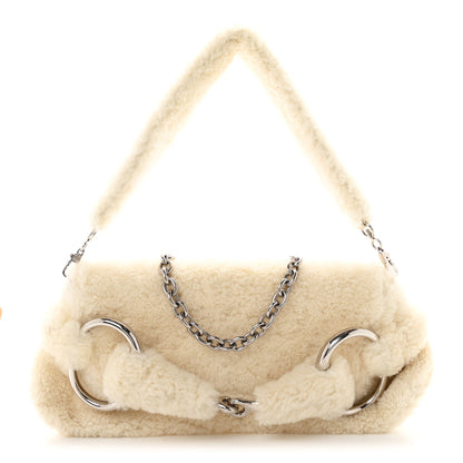 Gucci Merino Wool Medium Maxi Horsebit Chain Shoulder Bag Off White 1 of 9