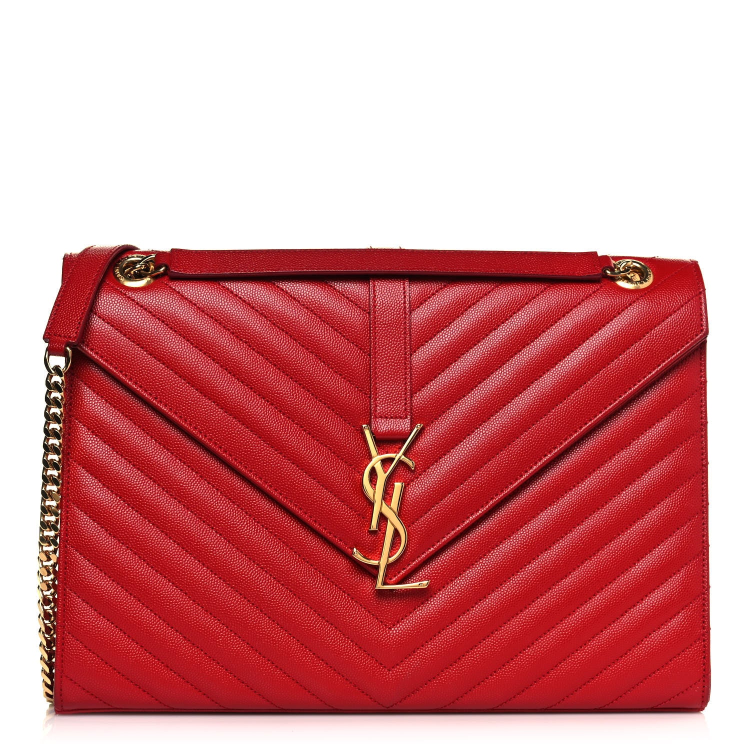 Saint Laurent Grain De Poudre Matelasse Chevron Large Monogram Satchel Lipstick Red 1 of 8