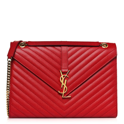 Saint Laurent Grain De Poudre Matelasse Chevron Large Monogram Satchel Lipstick Red 1 of 8