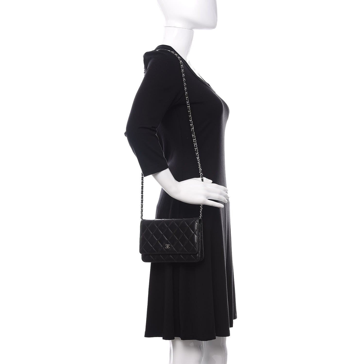 Chanel Lambskin Quilted Wallet On Chain WOC Black 2 of 14