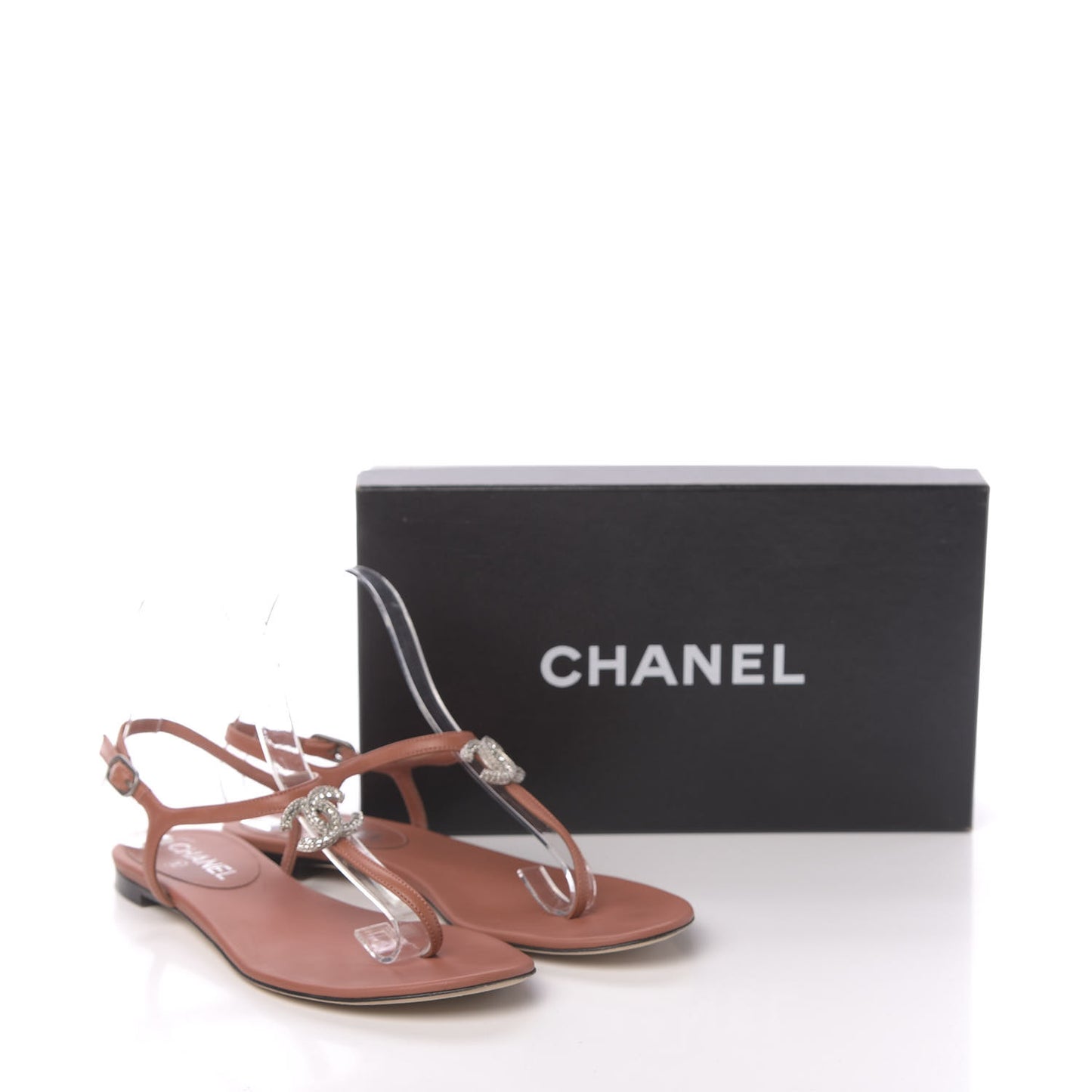 Lambskin Crystal Baguette CC Thong Sandals 38 Orange