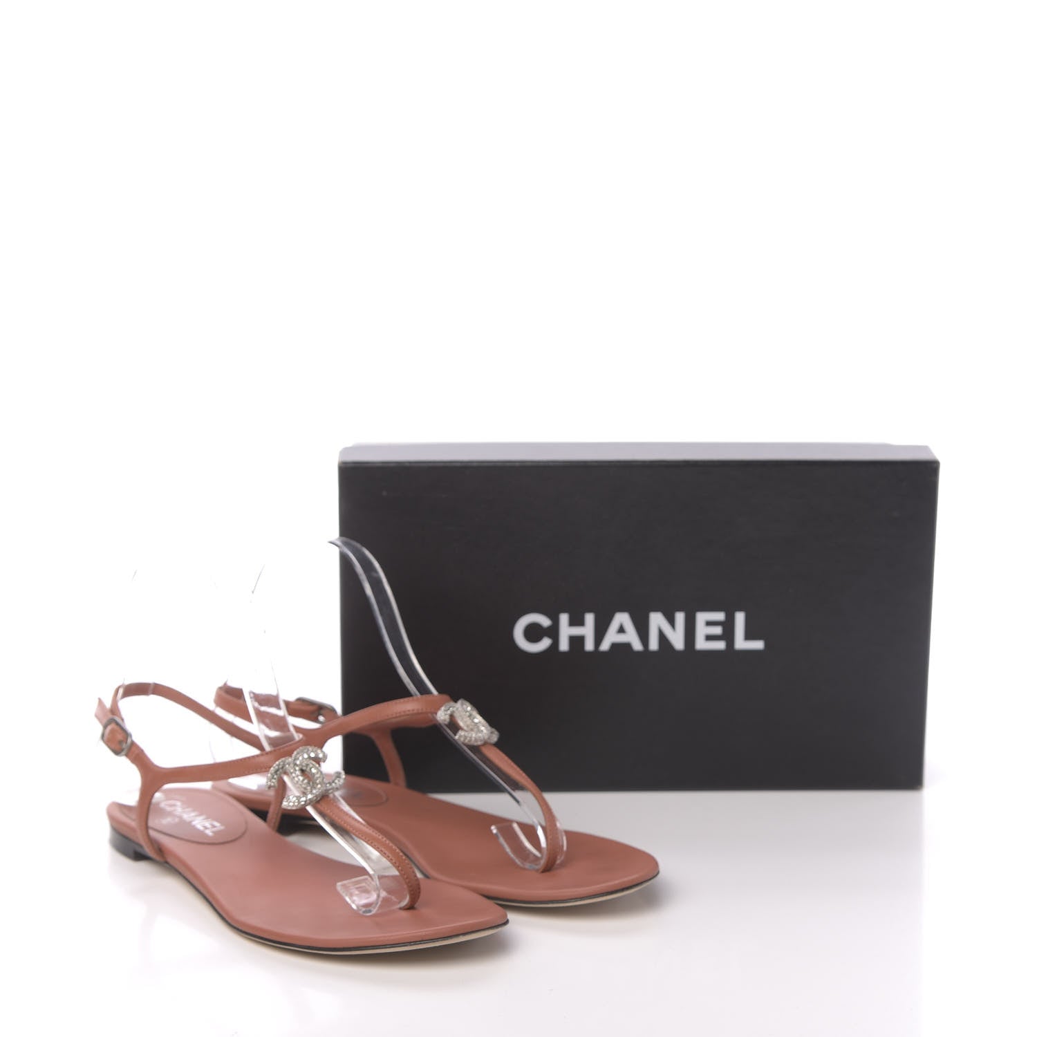 Chanel Lambskin Crystal Baguette CC Thong Sandals 38 Orange 10 of 10