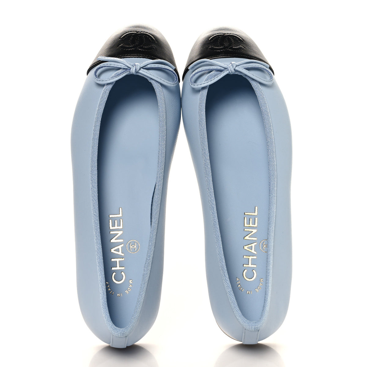 Chanel Lambskin Cap Toe CC Ballerina Flats 37 Light Blue Black 2 of 10