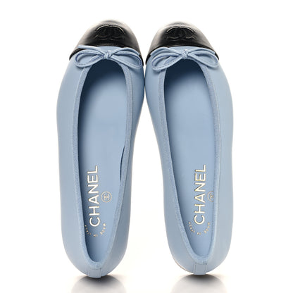 Chanel Lambskin Cap Toe CC Ballerina Flats 37 Light Blue Black 2 of 10
