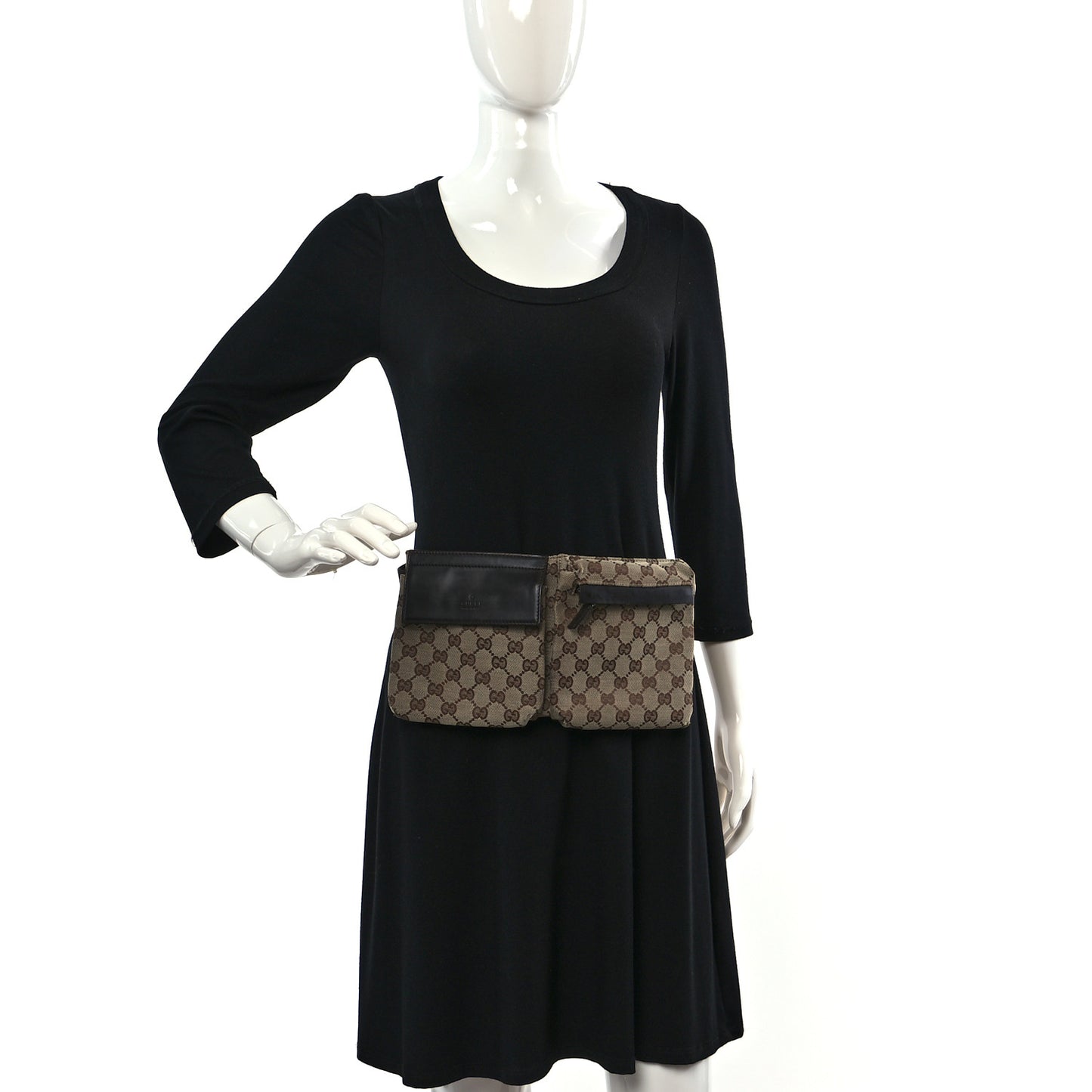 GG Monogram Double Pocket Belt Bag Dark Brown