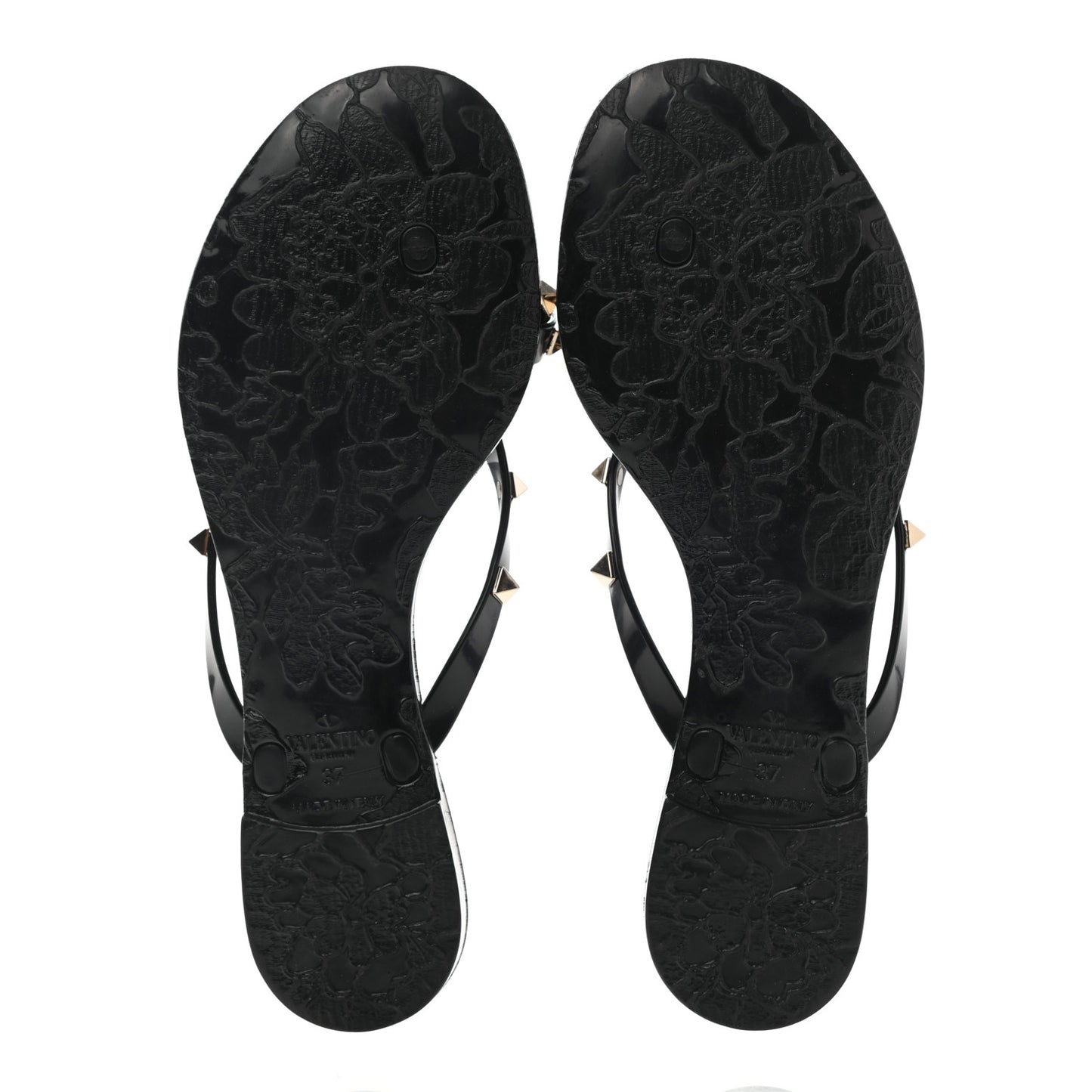 PVC Jelly Rockstud Bow Thong Sandals 37 Black
