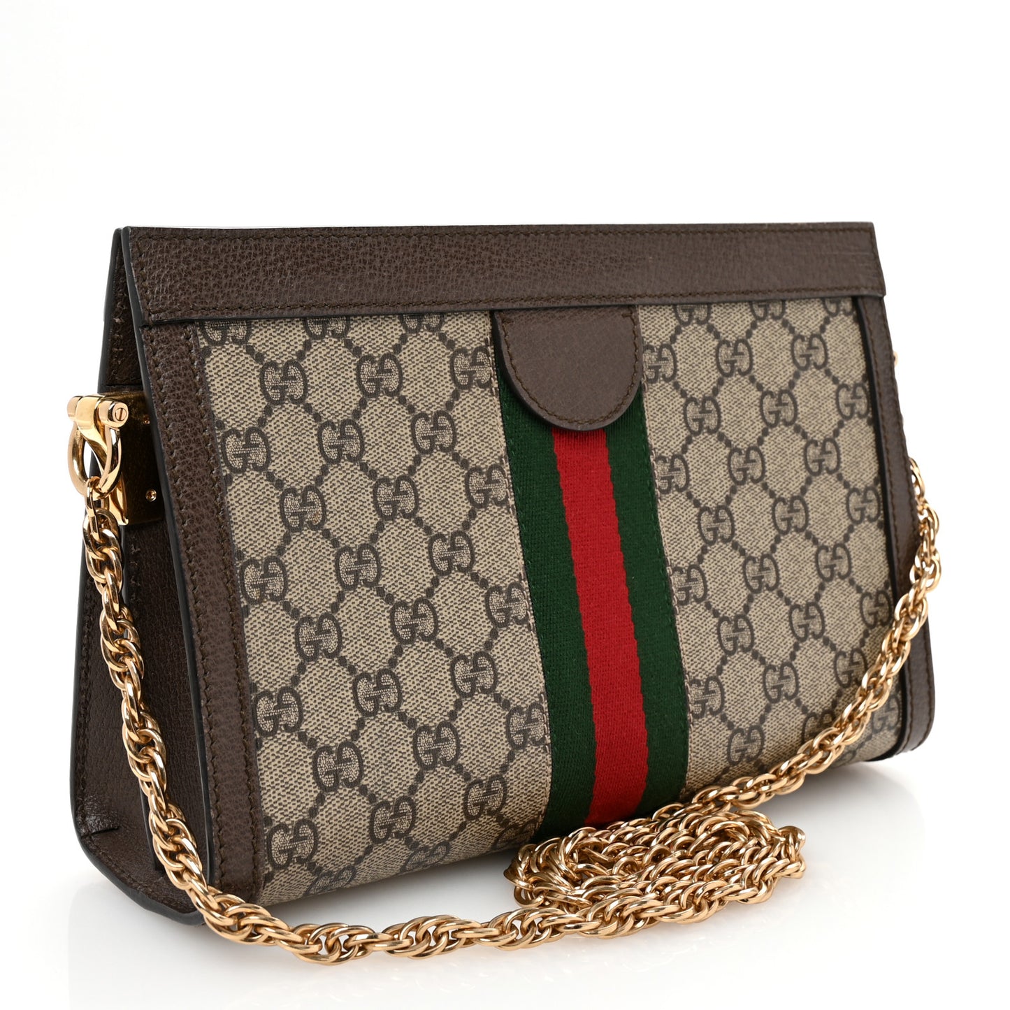 GG Supreme Monogram Web Small Ophidia Chain Shoulder Bag Brown