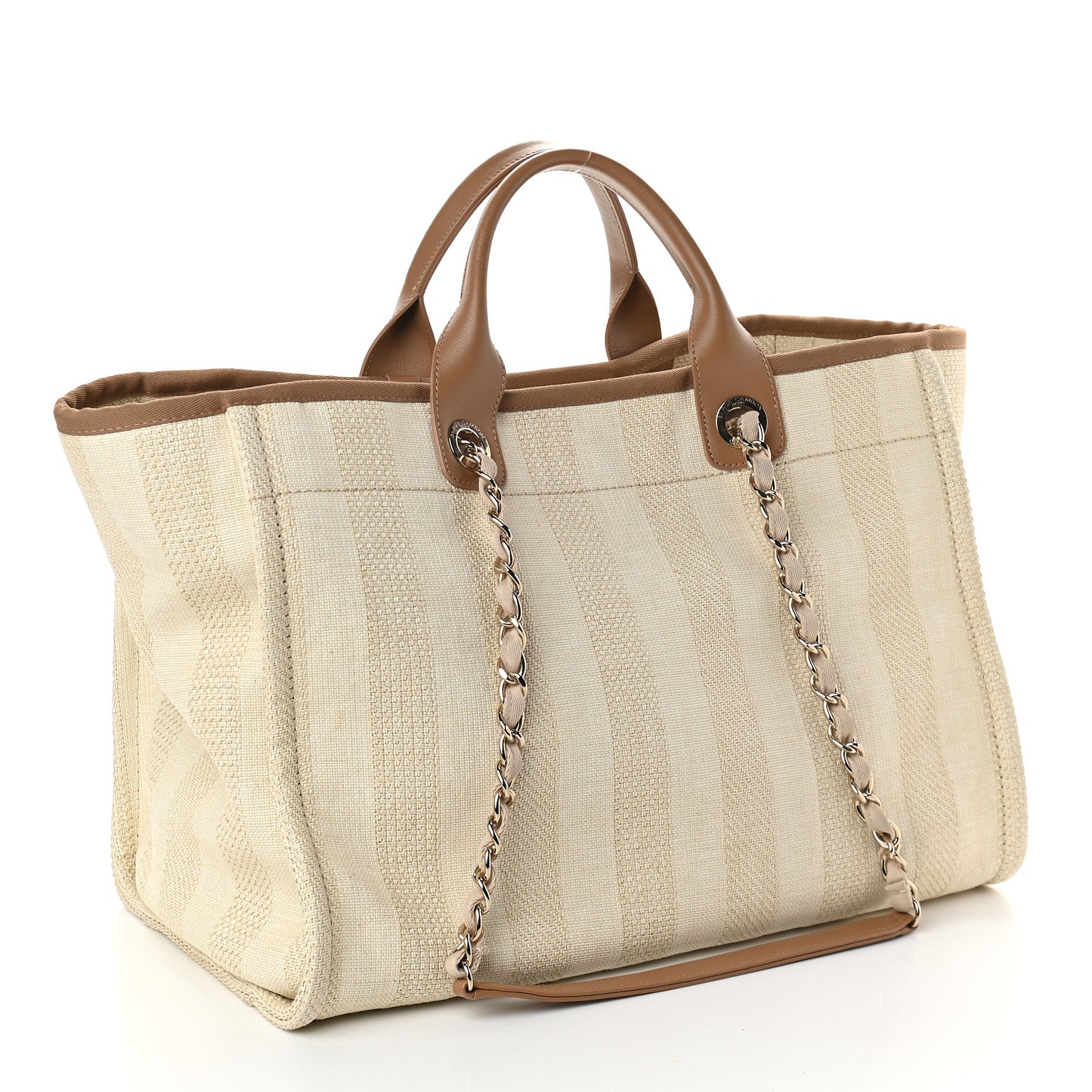 Mixed Fibers Striped Medium Deauville Tote Beige