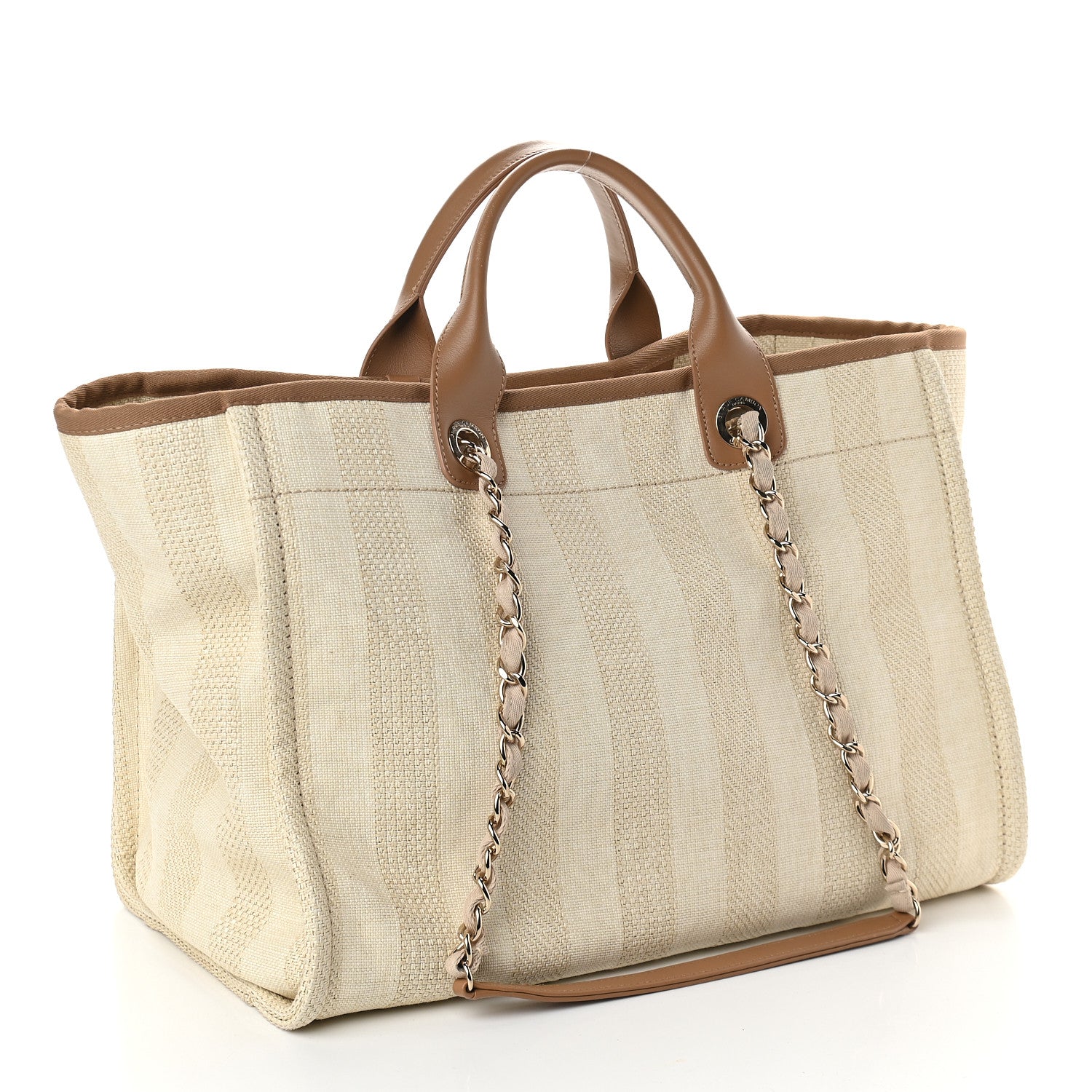 Chanel Mixed Fibers Striped Medium Deauville Tote Beige 3 of 12