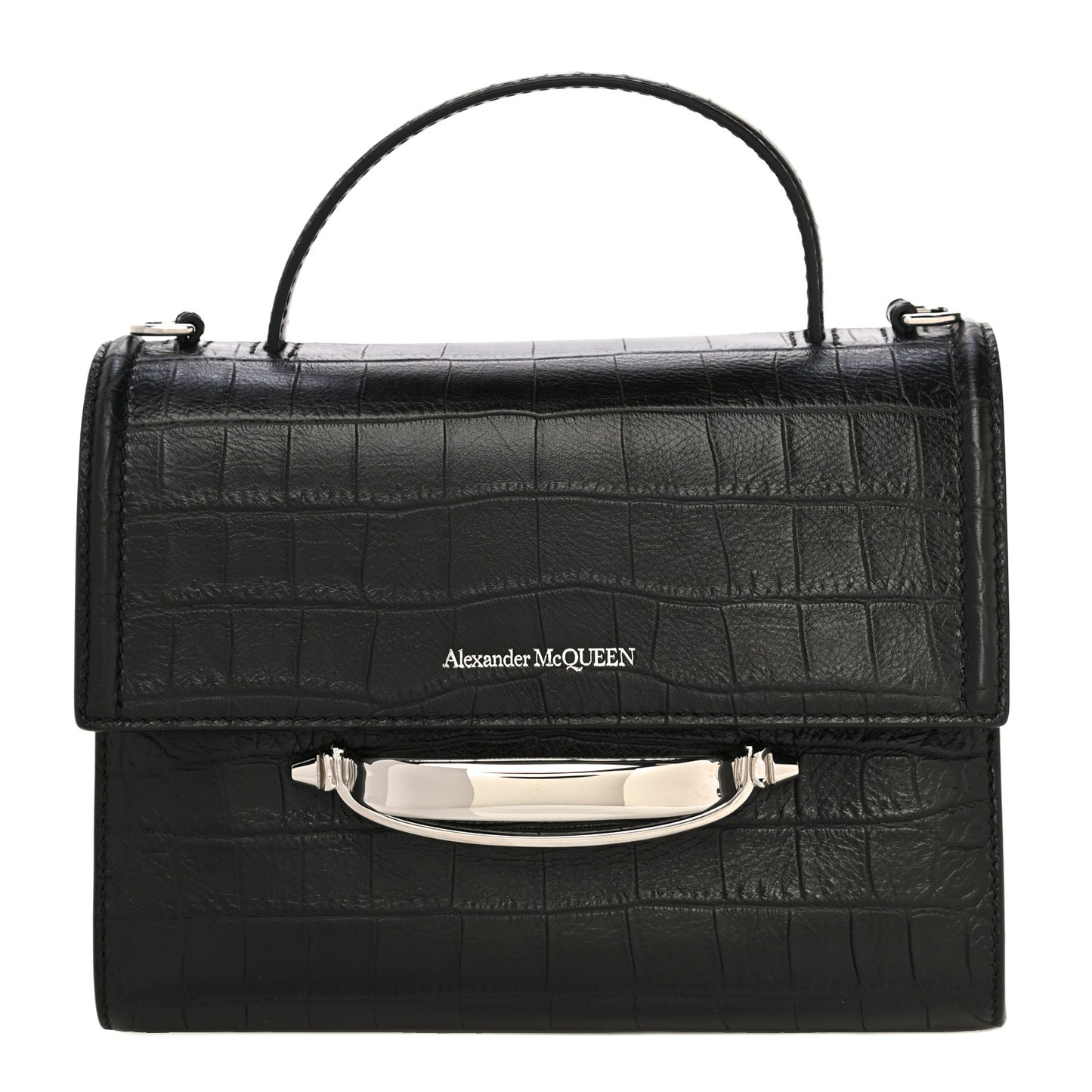 Calfskin Crocodile Embossed The Story Bag Black