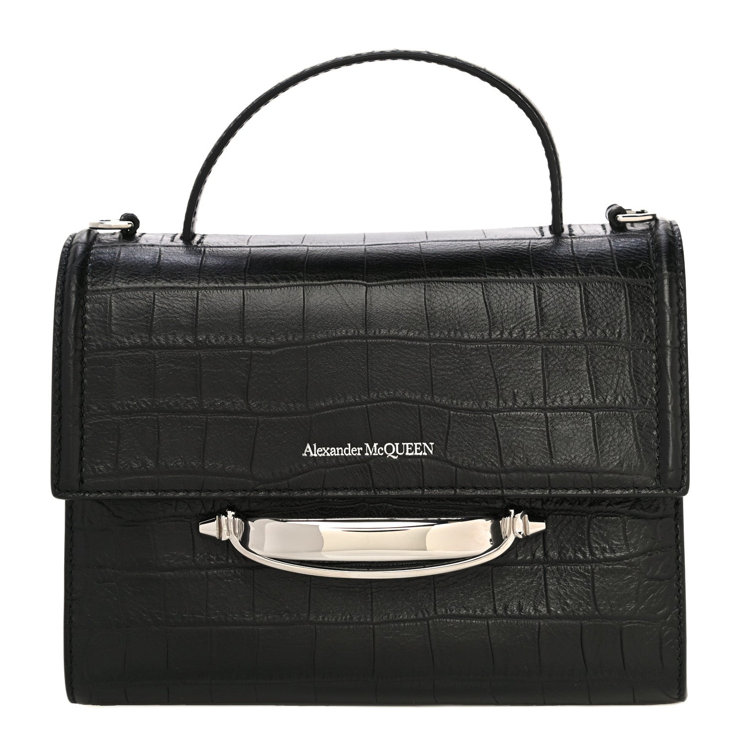 Alexander McQueen Calfskin Crocodile Embossed The Story Bag Black 1 of 8