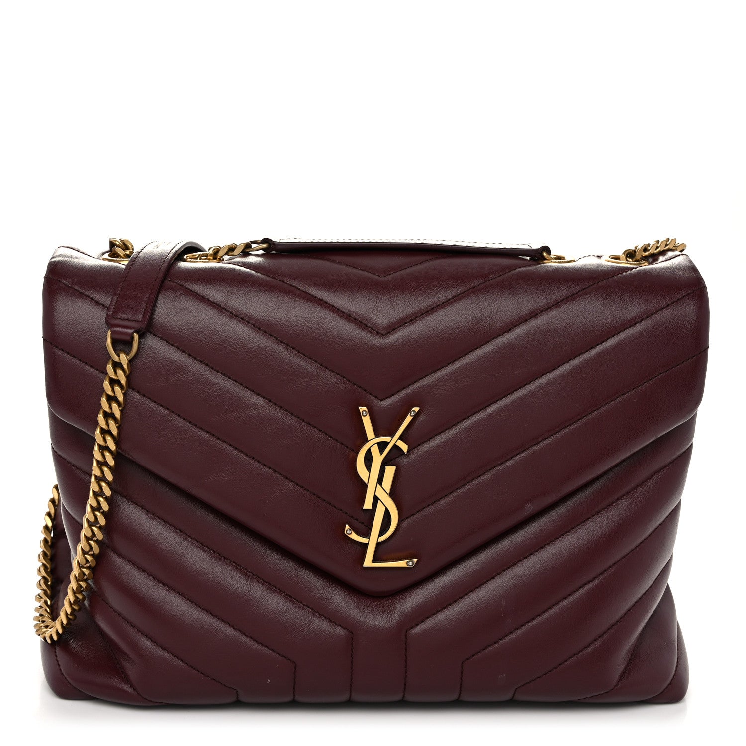 Saint Laurent Calfskin Y Quilted Monogram Medium Loulou Chain Satchel Rouge Legion 1 of 11