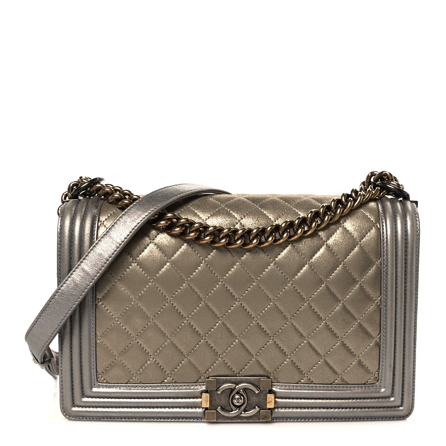 Chanel Metallic Calfskin Quilted New Medium Boy Flap Khaki 1 of 10