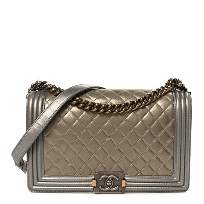 Chanel Metallic Calfskin Quilted New Medium Boy Flap Khaki 1 of 10
