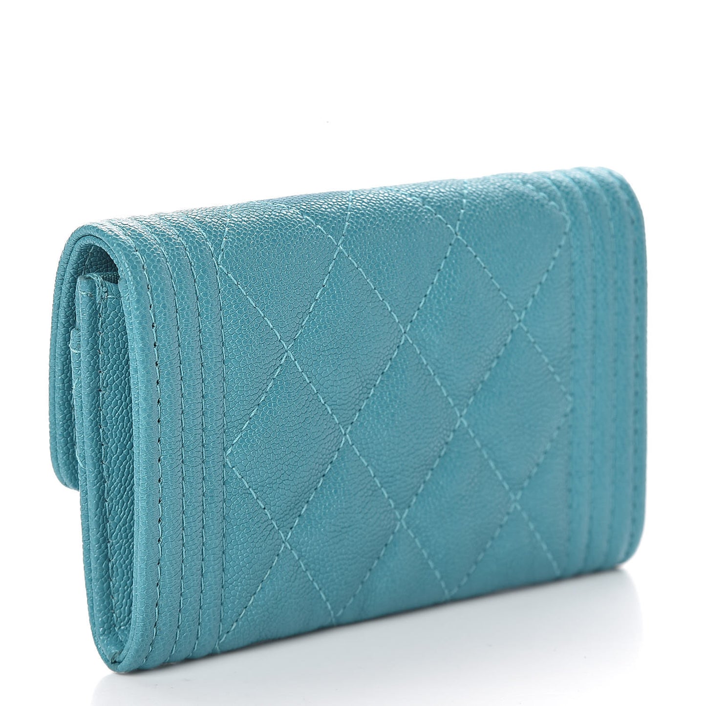 Caviar Quilted Boy Card Holder Wallet Turquoise