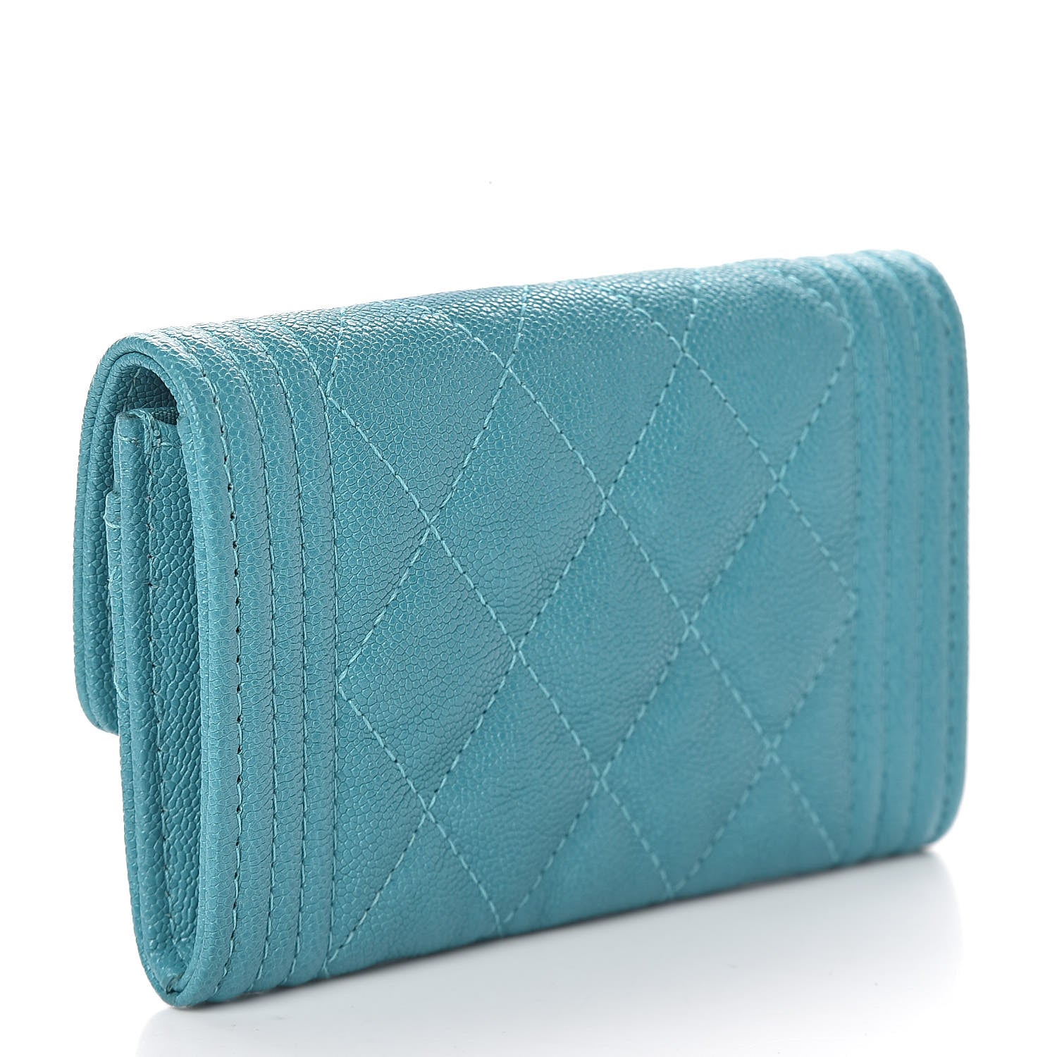 Chanel Caviar Quilted Boy Card Holder Wallet Turquoise 3 of 9