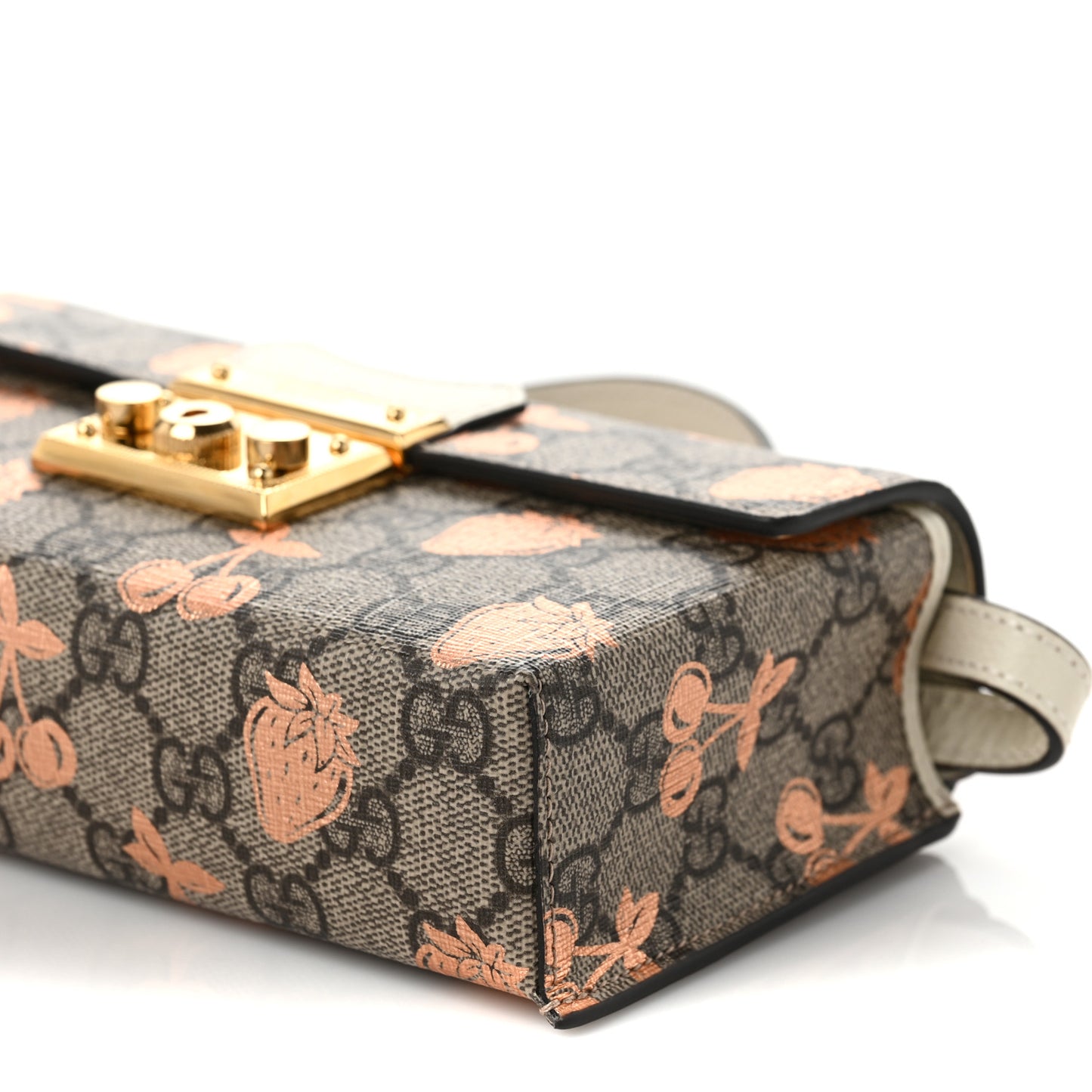 GG Supreme Monogram Berry Textured Dollar Calfskin Mini Padlock Top Handle Shoulder Bag Beige Ebony Light Copper Mystic White