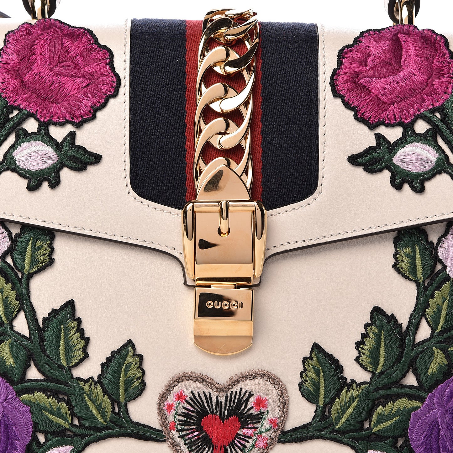 Calfskin Embroidered Medium Sylvie Top Handle Bag White