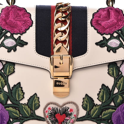 Gucci Calfskin Embroidered Medium Sylvie Top Handle Bag White 11 of 11