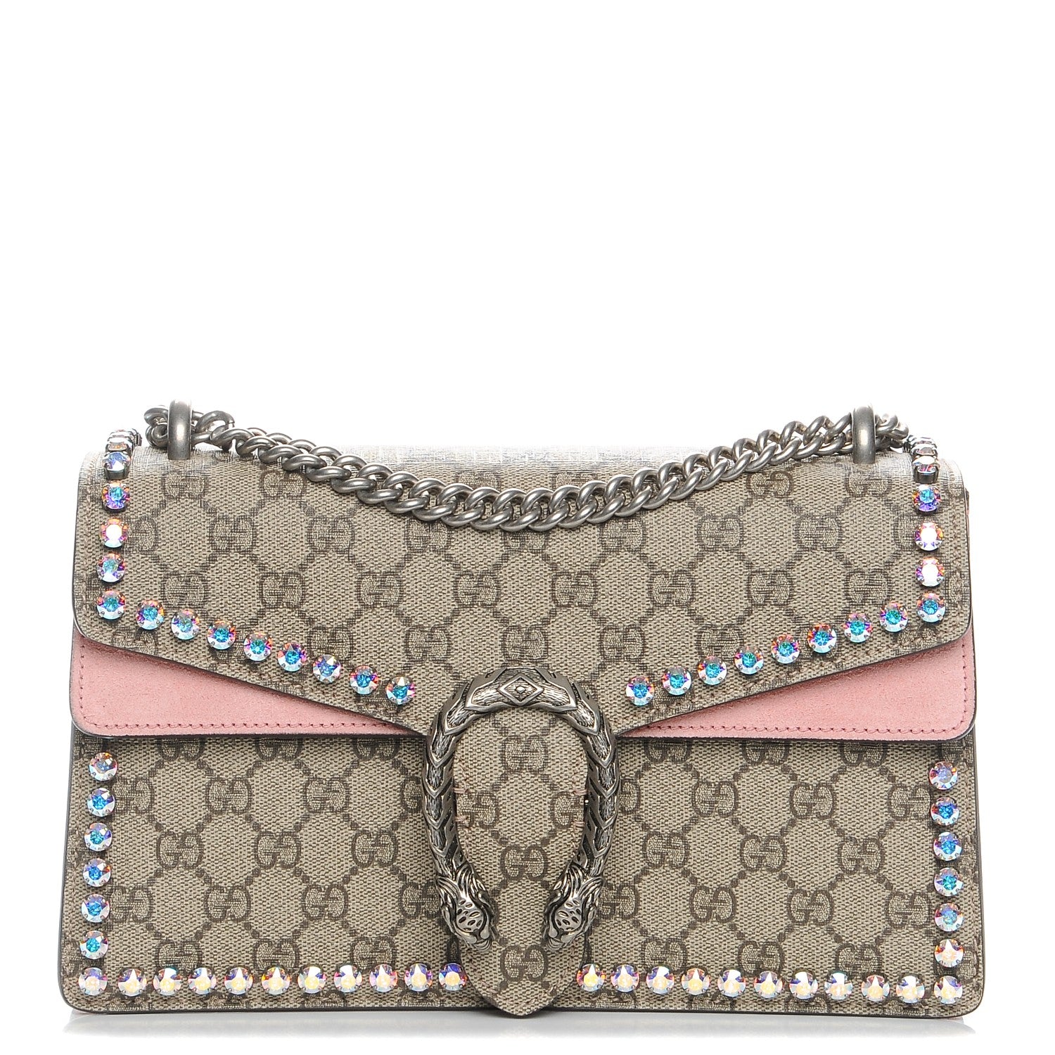 Gucci GG Supreme Monogram Suede Crystal Small Dionysus Shoulder Bag Beige Ebony Light Peonia 1 of 8