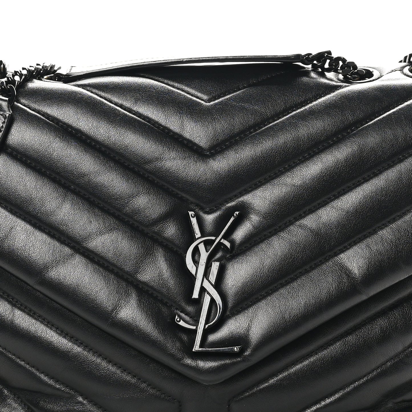 Calfskin Y Quilted Monogram Monochrome Medium Loulou Chain Satchel Black
