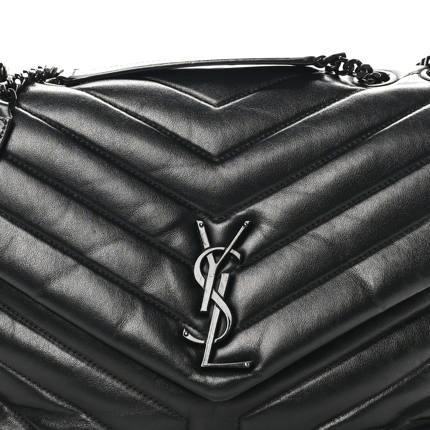 Saint Laurent Calfskin Y Quilted Monogram Monochrome Medium Loulou Chain Satchel Black 8 of 10