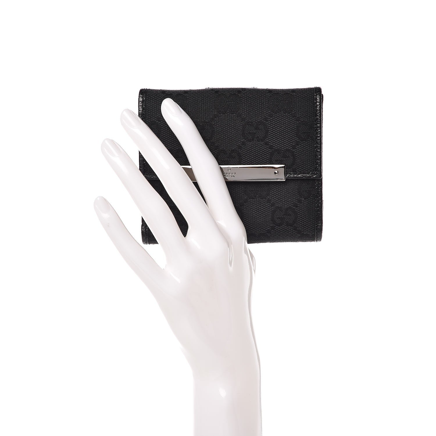 Gucci Monogram Textured Calfskin Metal Bar French Flap Wallet Black 2 of 7
