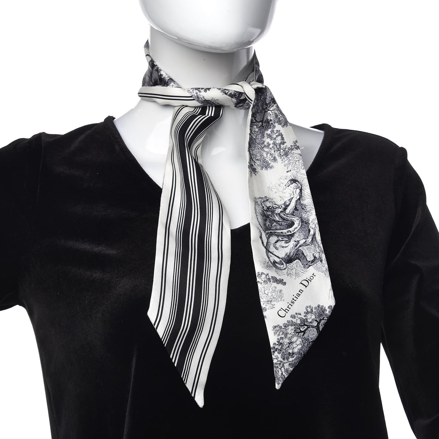 Silk Toile De Jouy Mitzah Scarf Navy Blue