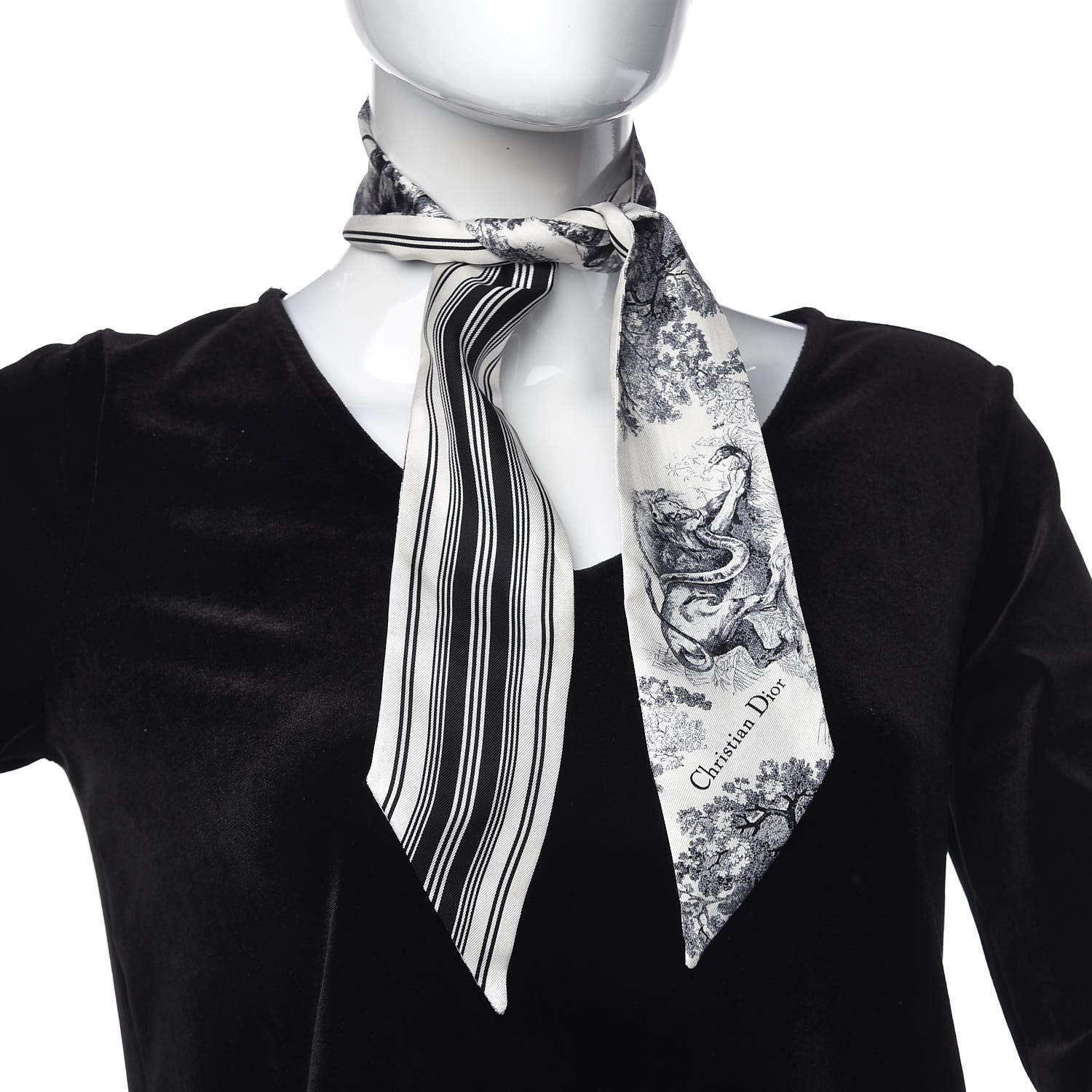 Christian Dior Silk Toile De Jouy Mitzah Scarf Navy Blue 2 of 5