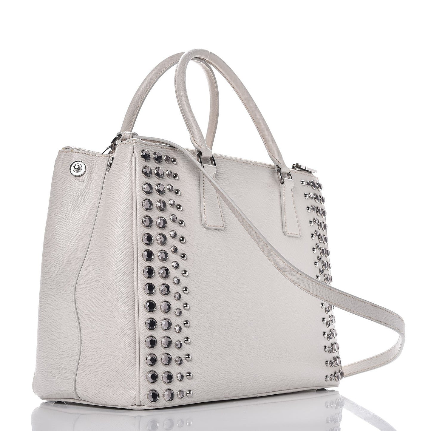 Saffiano Lux Studded Crystal Medium Galleria Double Zip Tote Talco