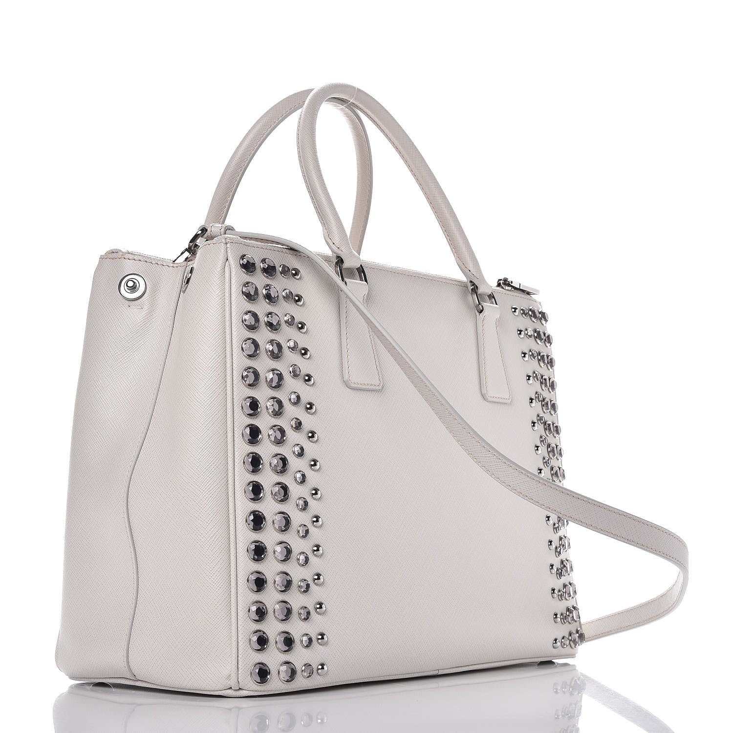 Prada Saffiano Lux Studded Crystal Medium Galleria Double Zip Tote Talco 3 of 10