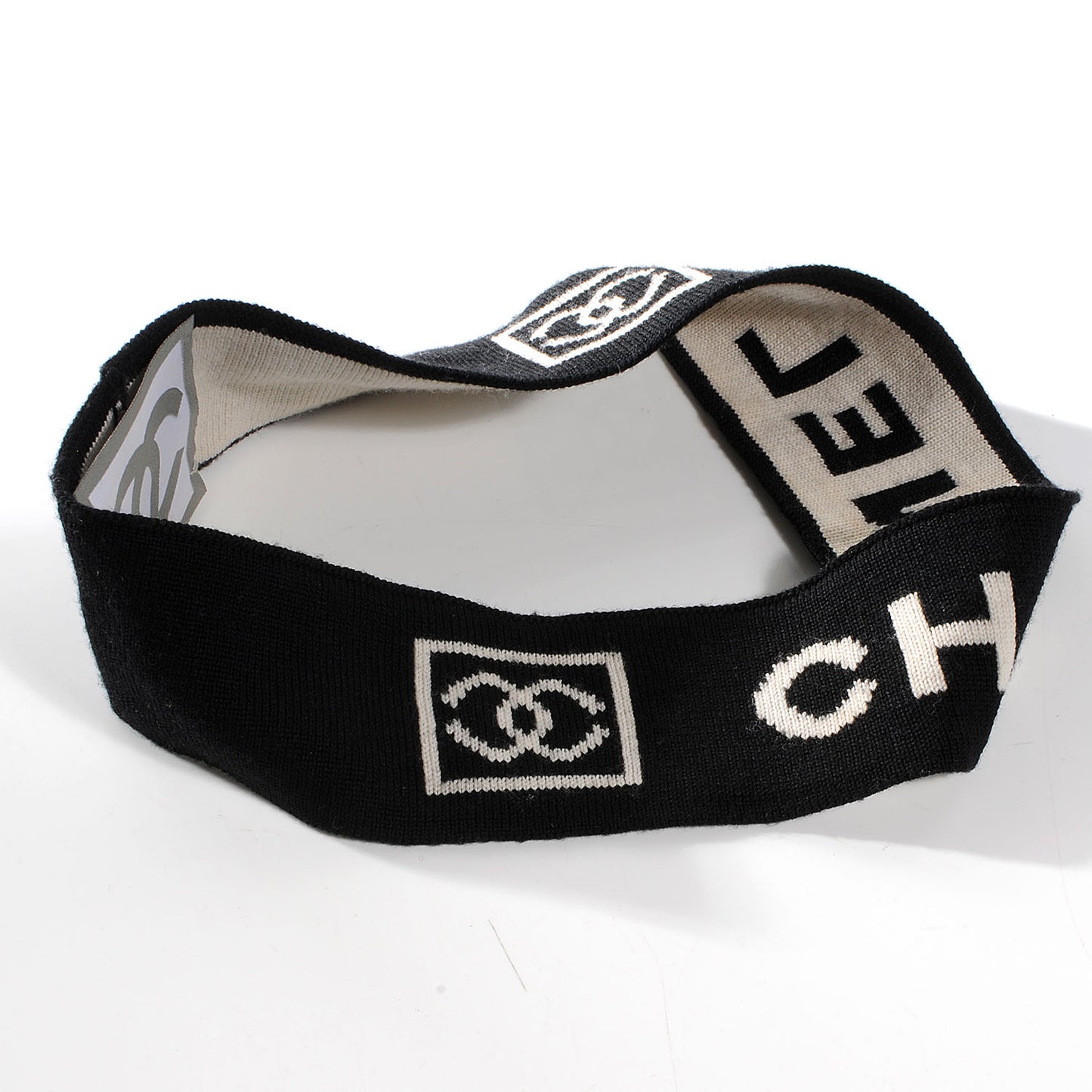 Knit CC Head Band Black Beige