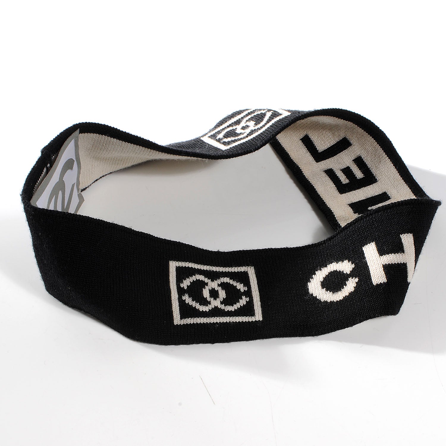 Chanel Knit CC Head Band Black Beige 5 of 5