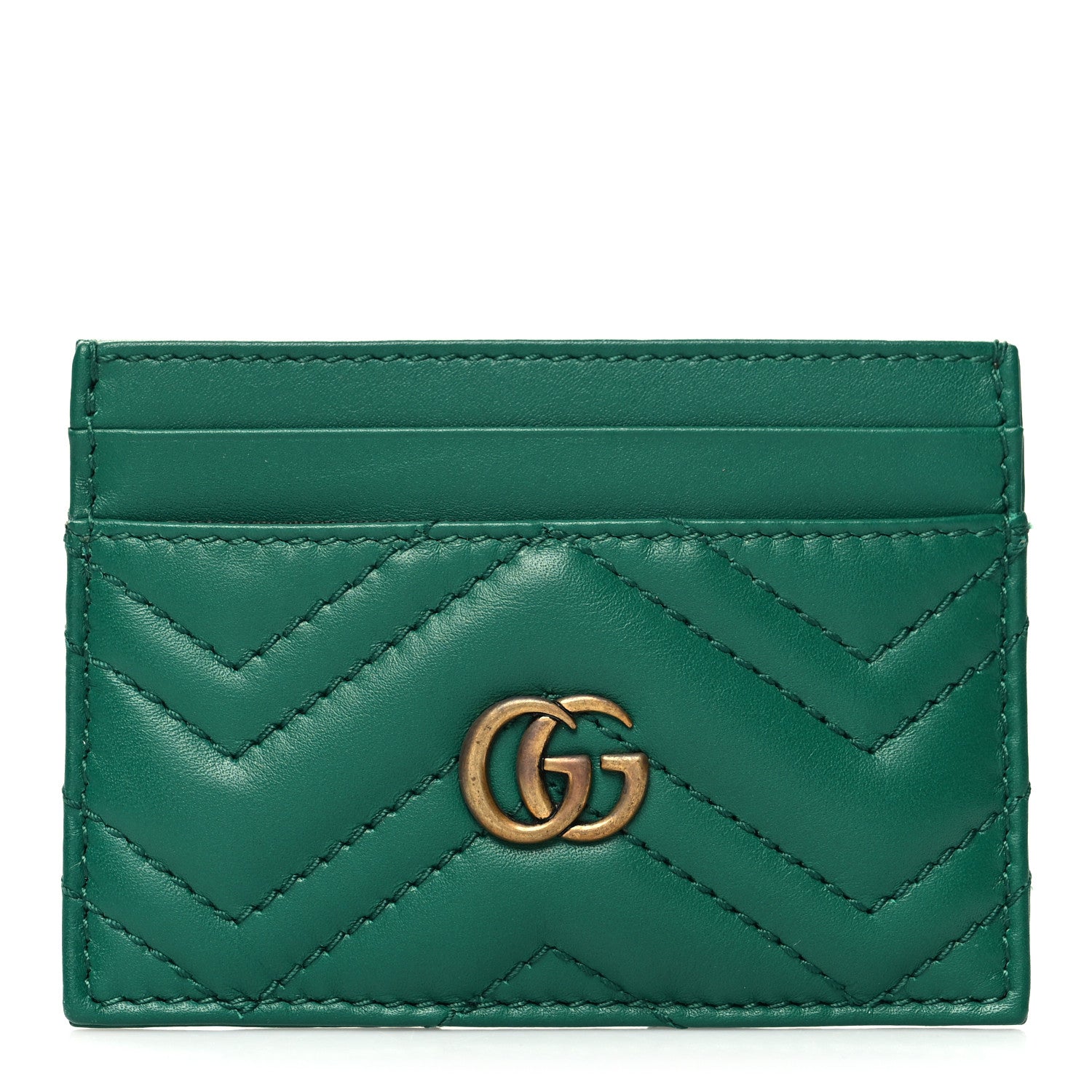 Gucci Calfskin Matelasse GG Marmont Card Holder Emerald Green 1 of 6