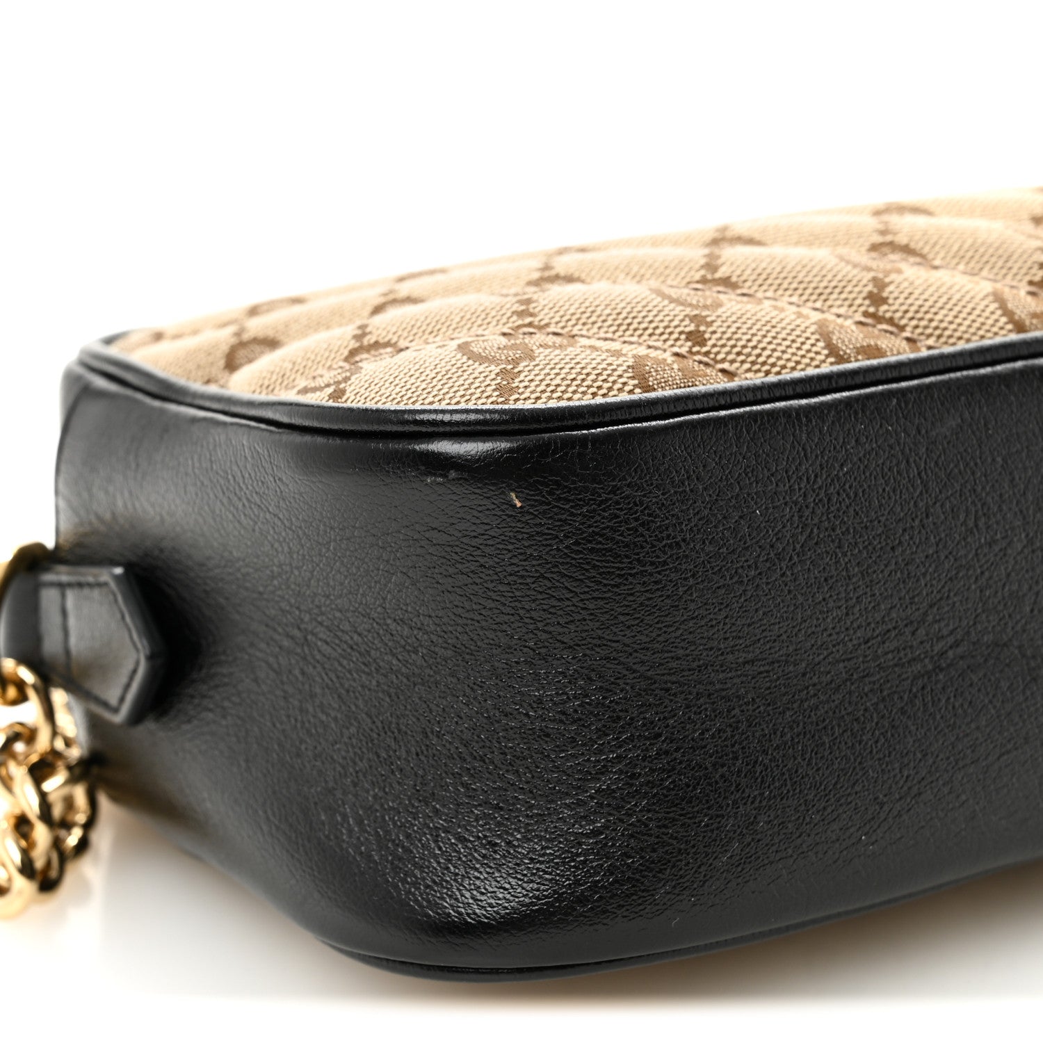 Gucci Monogram Matelasse Diagonal Small GG Marmont Chain Shoulder Bag Beige Black 9 of 11