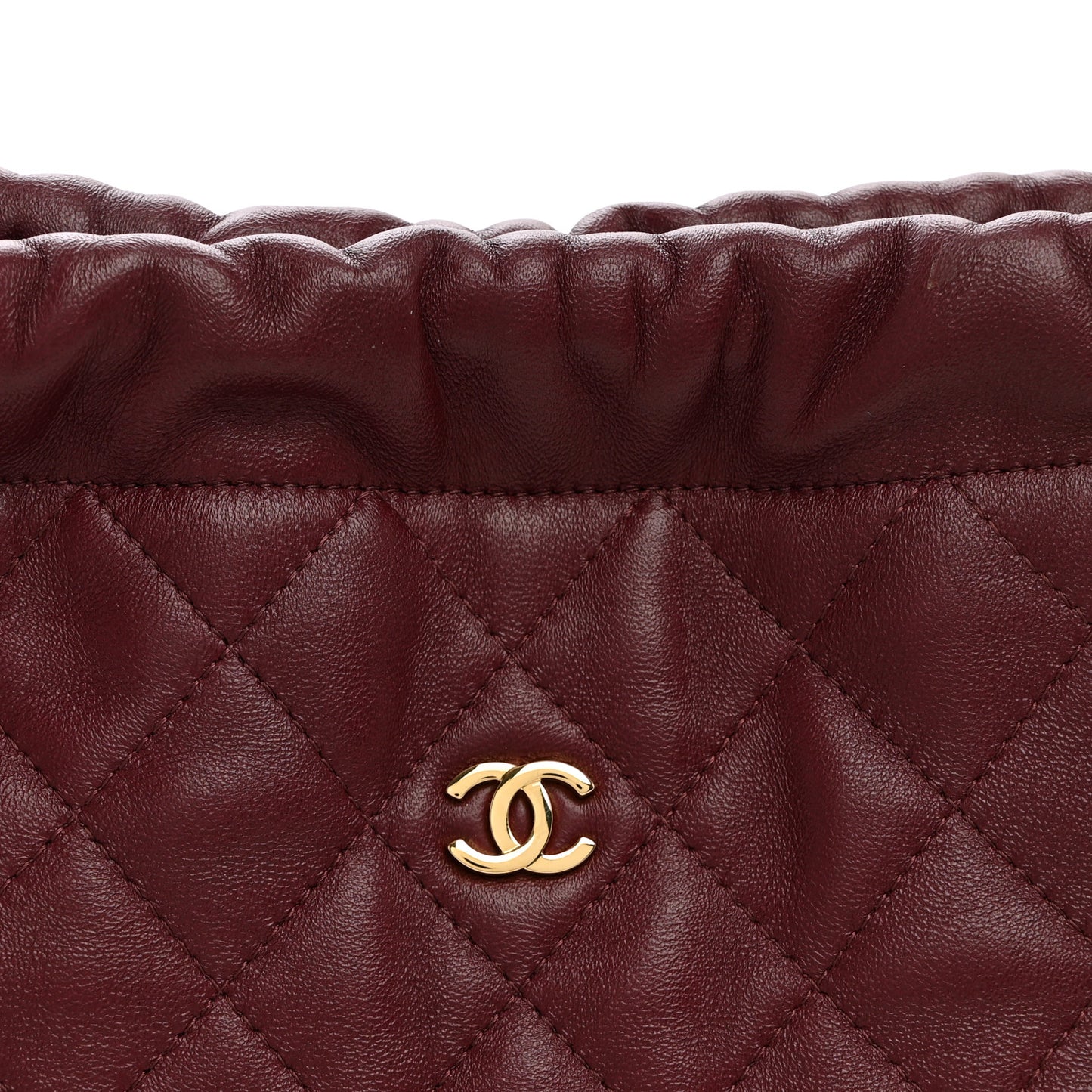 Lambskin Quilted Drawstring Clutch With Strap Dark Burgundy