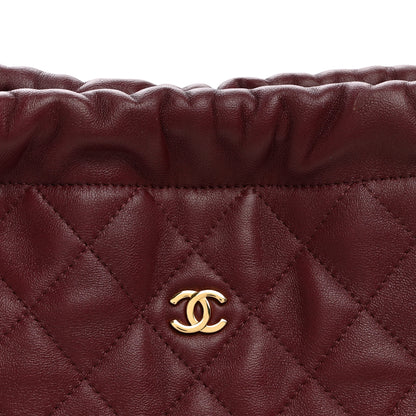 Chanel Lambskin Quilted Drawstring Clutch With Strap Dark Burgundy 8 of 11