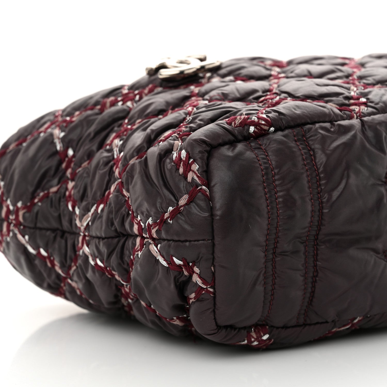Chanel Nylon Quilted Tweed Stitch Bubble Tote Plum 9 of 14