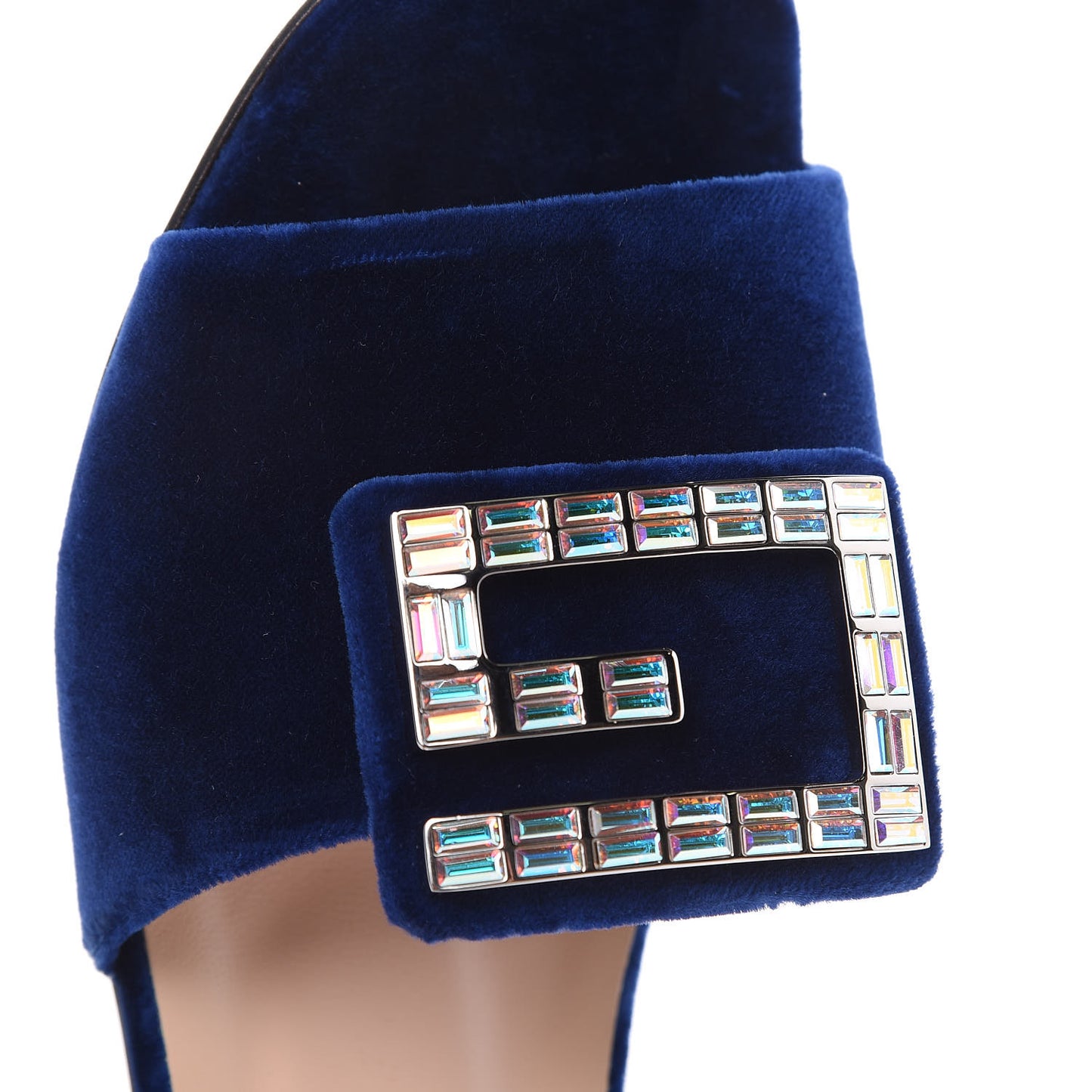 Velvet Crystal Square G Madelyn Slide Sandals 41 Cobalt Blue