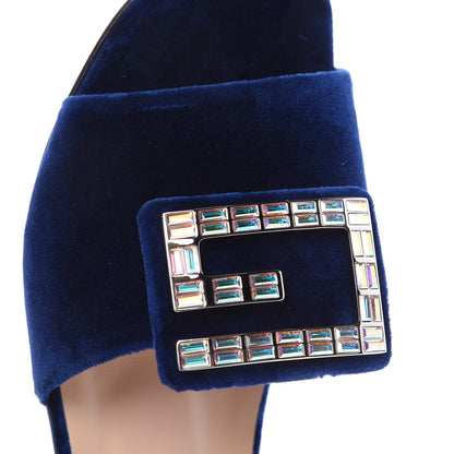 Gucci Velvet Crystal Square G Madelyn Slide Sandals 41 Cobalt Blue 9 of 10