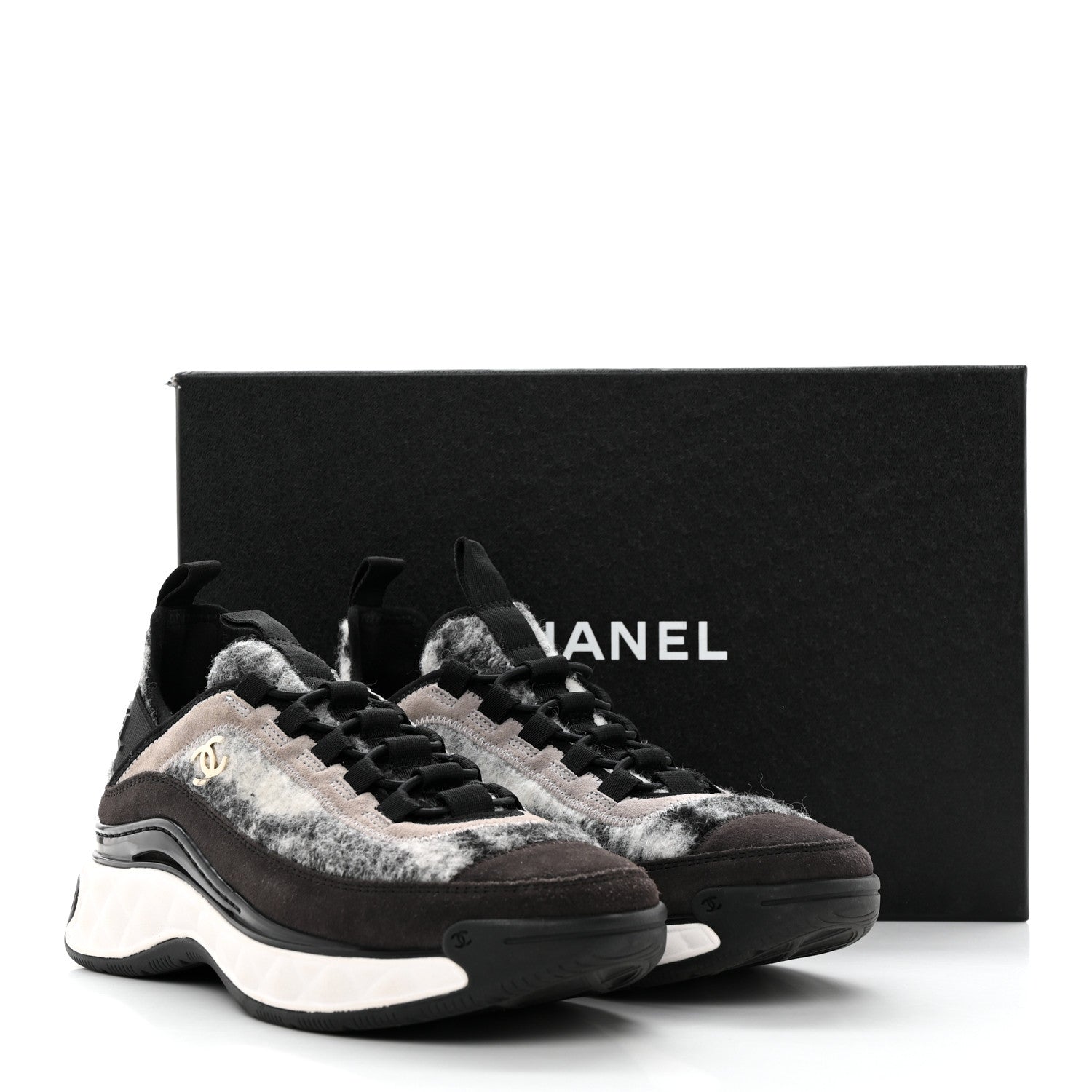 Chanel Fabric Suede Calfskin CC Sneakers 37 Grey 12 of 12
