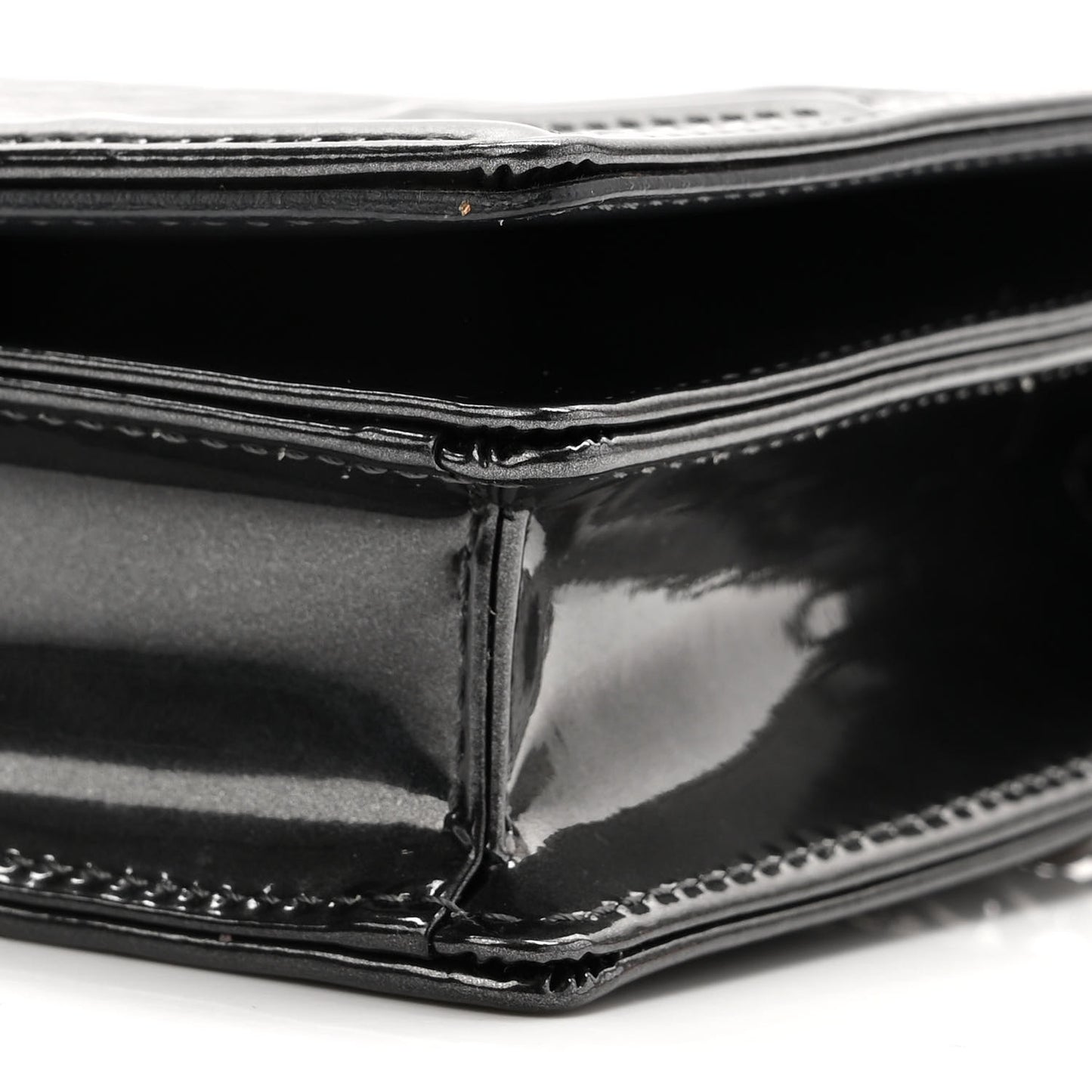 Metallic Patent Micro-Cannage Diorama Wallet on Chain Pouch Black
