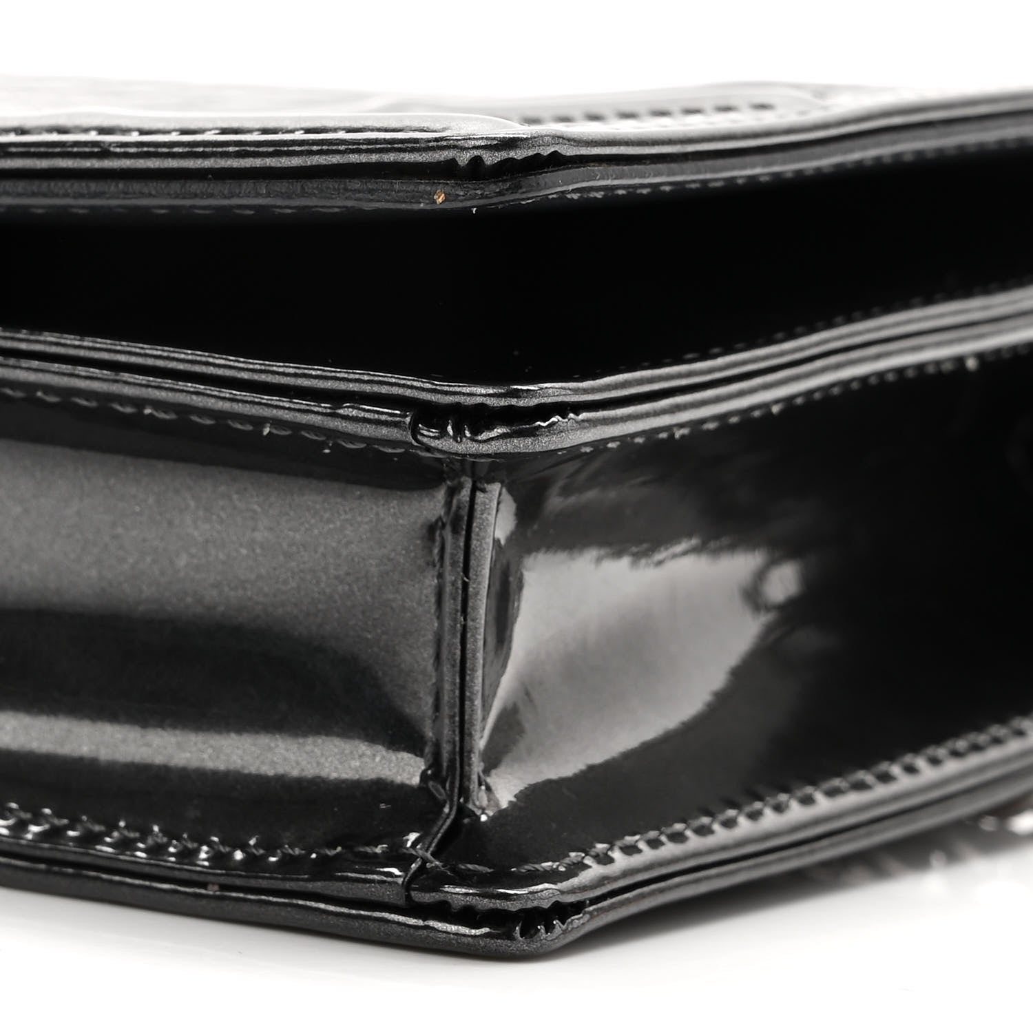 Christian Dior Metallic Patent Micro-Cannage Diorama Wallet on Chain Pouch Black 9 of 9