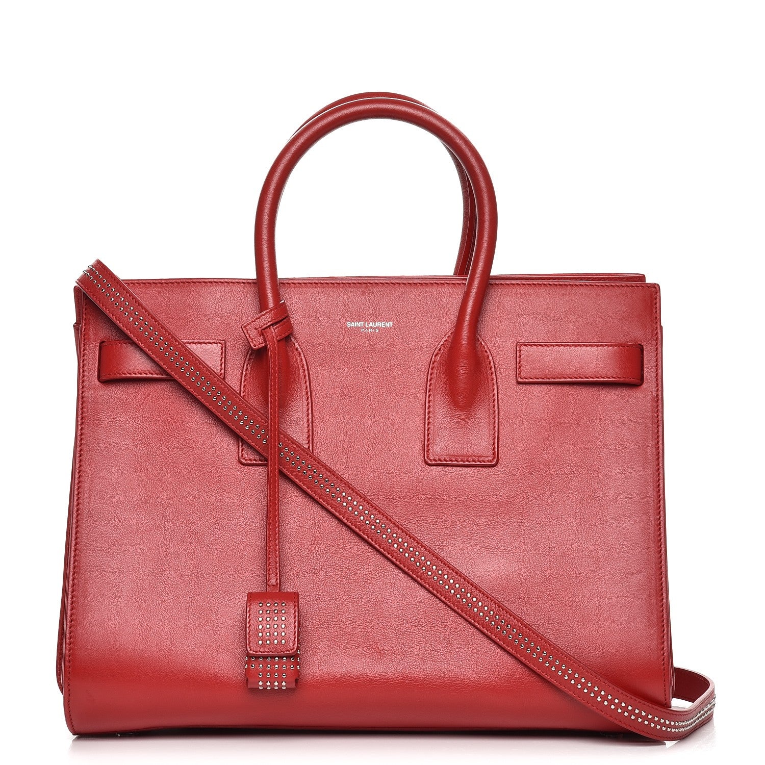 Saint Laurent Calfskin Studded Small Sac de Jour Carryall Red 1 of 14