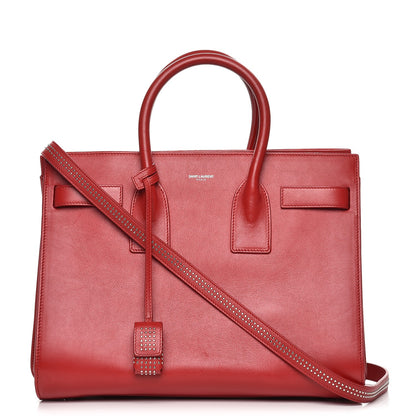 Saint Laurent Calfskin Studded Small Sac de Jour Carryall Red 1 of 14