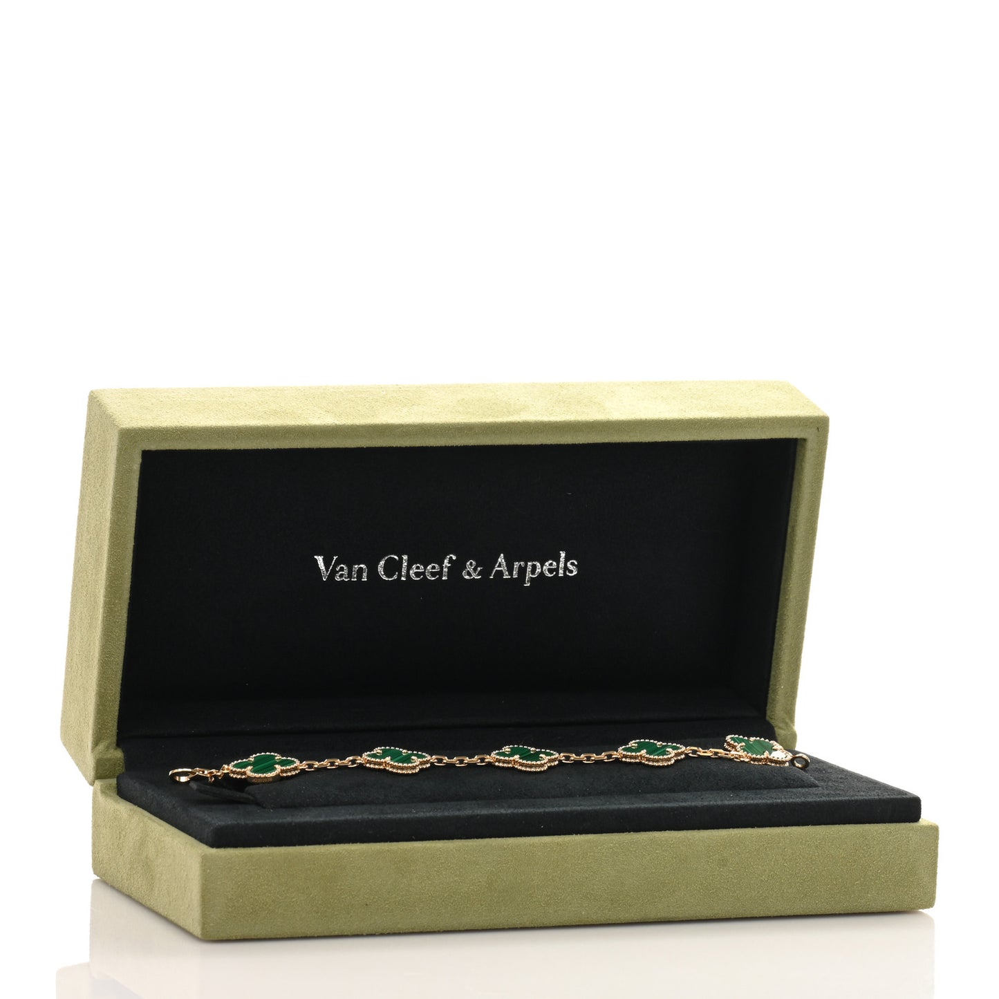 18K Yellow Gold Malachite 5 Motifs Vintage Alhambra Bracelet